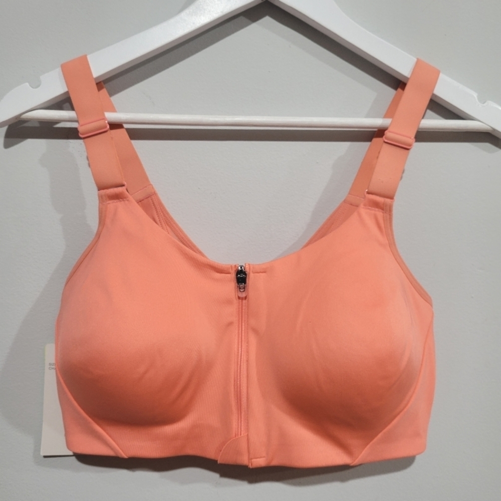 NWT All in motion zippered coral bra 36C